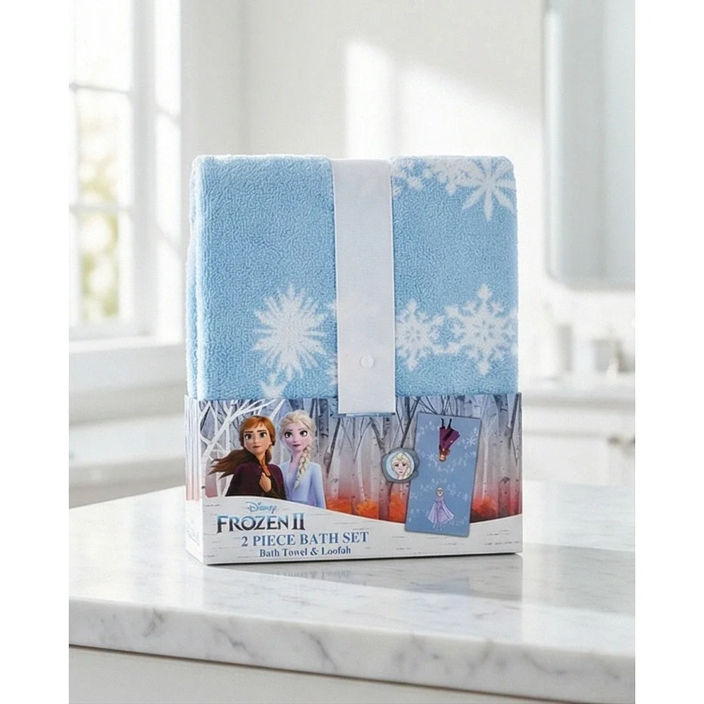 Disney Frozen‎ II 2 Piece Bath Set Elsa Blue Cotton Towel and Loofah NIB